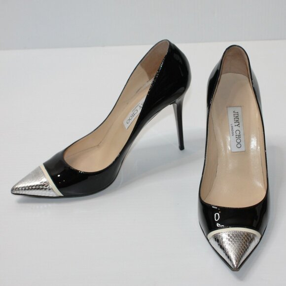 Jimmy Choo Bahama Snake Cap-Toe Pumps Black Patent Shoes in size EU 40 / US 10 - Picture 1 of 6